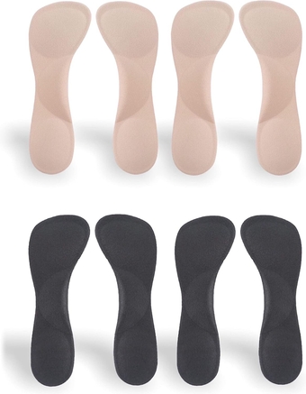 Silicone Gel Invisible Slim Inserts Liners, Ball of Foot & Arch Support Insoles, Arch Pain Foot Heel Pain Relief, 3/4 Length for Women Shoes High Heel Shoes 5-7, 4 Pairs-2 Pairs Black & 2 Pairs Nude
