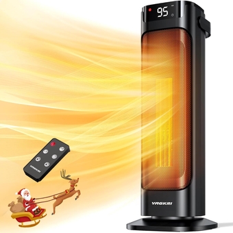 24"Space Heater, 1500W Portable Electric Heater with Thermostat, Remote, 3 Modes, Timer, Oscillating, Overheating & Tip-Over Protection, Fast Ceramic Heater for Bedroom Office Garage Indoor Use