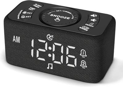 Dual Alarm Clock and White/Pink/Brown Noise Machine, 7 Loud Wake Up Ringtones, 12 Soothing Natural Sounds, Sleep Timer, Adjustable Volume, Digital Dimmable LED for Bedroom, Adults, Travel
