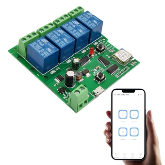 4 Channel WiFi instantaneous Jog Relay self-Locking Switch Module DIY Garage Door Switch Module Ewelink APP Control, Compatible with Alexa Goolge Assistant