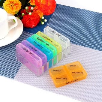 7 Days Weekly Pill Organizer Daily Medicine Storage Box Tablet Container Sorter Medicine Case Organizer for Holding Vitamins，Fish Oils