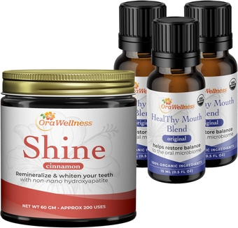 Shine Remineralizing Natural Teeth Whitening Powder in Cinnamon (1) + Healthy Mouth Blend Organic Toothpaste & Mouthwash Alternative Tooth Oil (3)