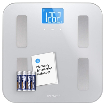 Body Fat Scale by  , Accurate Digital Weight & Health Metrics, Body Composition & Weight Measurements, Glass Top, with Large Backlit Display (Silver)