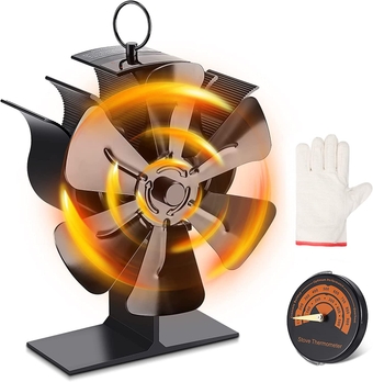 6-Blade Wood Stove Fan Heat Powered, Wood Heater Fan, Non Electric Fireplace Fan for Wood/Log Burner, Increases 40% More Warm Air Than 4 Blade Fan