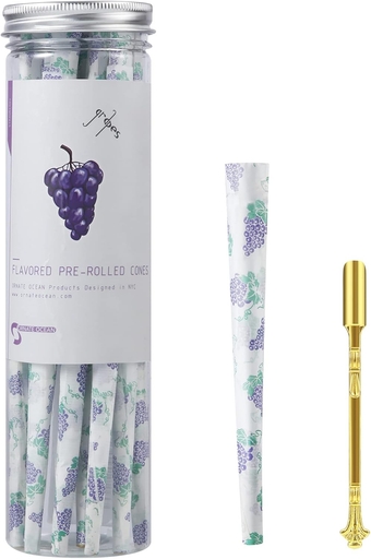 Pre Rolled Cones Flavored Cones 50 Pack | Flavored Pre-Rolled Cones King Size Cones with Tips Rolling Papers | Metal Mini Accessory (50 Pack Travel Kit) (Grape)