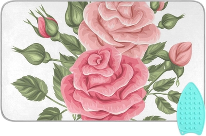 Flowers Pattern Ironing Mat - with 3mm Padding & Silicone Iron Rest, Quilting & Travel Portable Ironing Pad, Quilted Washer Dryer Heat Resistant Pad 47 X 27.6 Inch