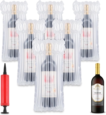 Wine Bottle Travel Protector Bags, 6 Packs Inflatable Wine Bags for Travel with Reusable Pump, Inflatable Air Column Wine Bottle Protector for Bottle Packaging in Airplane Transport with Luggage