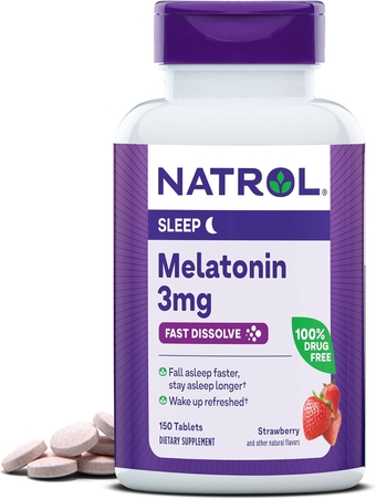 Melatonin 3mg, Strawberry-Flavored Dietary Supplement for Restful Sleep, 150 Fast-Dissolve Tablets, 150 Day Supply