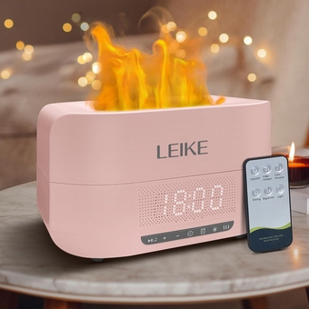 400ML Flame Air Aroma Diffuser Humidifier with Bluetooth Speaker, 7 Colors Flame Auto-Off Diffusers for Essential Oil Large Room with Digital Alarm Clocks for Bedrooms Home Decor Gifts