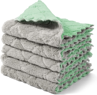 Cleaning Cloths Kitchen Towels Microfiber Washcloths Lint Free Dish Cloth Reusable Dishtowels Household Super Absorbent Fast Drying, 10"x10", Pack of 5 (Green-Grey)