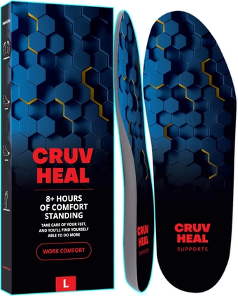 (New) Work Comfort Orthotic Insoles - Anti Fatigue Shoe Insert Men Women - Neutral Arch - Shock Absorption - Foot Pain Relief - Work Boot Insoles (Blue Hexagons, L)