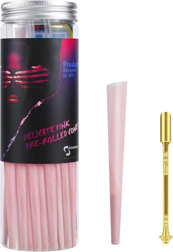Pre Rolled Cones Pink 100 Pack | Unique Design Pink Pre-Rolled Cones with Tips Organic Rolling Papers | Gold Metal Mini Accessory (100 Pack)