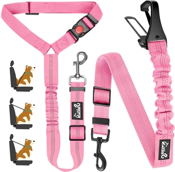 Dog Seatbelt Leash for Cars, 2 Pack Pet Safety Car Seat Belt with Adjustable Buckle & Reflective Bungee, Connect Dog Harness in Vehicle Car Dogs Restraint Travel Daily Use (PI-0)
