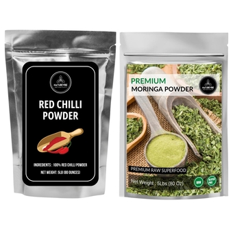 Naturevibe Botanicals Red Chilli Powder, 5lbs and Moringa Powder 5lbs| Bulk Combo