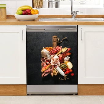 Dishwasher Magnet Cover Assortment of Salami and Snacks Sausage Fouet Sausages Salami paperoni Magnetic Refrigerator Stickers Decorative Appliance Cover Fridge Panels Metal Door Garage 23"Wx26"H