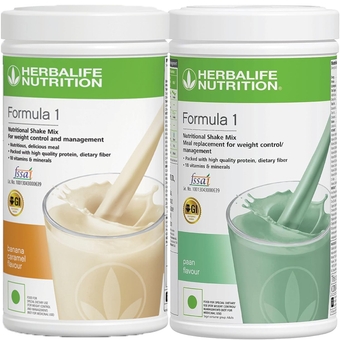 Formula 1 Nutritional Shake Mix - (Banana Caramel, Paan) 500 Grams Each - Pack of 2 -  Shake -  Protein Powder -  Weight Loss -  Meal Replacement