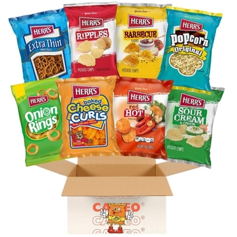 [] FUN SNACK BUNDLE! | HERR'S Classic Snack Bundle | Assortments of Extra Thin Pretzels, Ripple Potato Chips, BBQ, Original Pop Corn, Onion Rings, Cheese Curls, Red Hot, Sour Cream & Onion | 8 Delicious Snacks Combo | 1oz Bag (24 Pack)