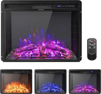 Electric Fireplace Insert 26 Inch, Recessed Wall Fireplace Heater with Adjustable Brightness, Remote Control & Timer, Overheating Protection, 750/1500W Fireplace Insert for TV Stand, Black