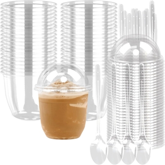 Dessert Cups Clear Plastic Cups,50 Pack Dessert Cups Clear Plastic Cups with Dome Lids,Party Cups Fruit Cups Snack Cups for Iced Cold Drinks Ice Cream Cupcake Cups (10 OZ)