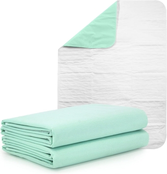 [2 per Pack] 34" x 52" Adults, Seniors, Kids or Pets Reusable Washable Heavy Absorbent Incontinence Pads, Leak Proof Protection for Your Bed, Furniture, Crates, or Flooring (Green)