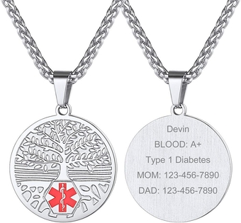 Medical Alert Necklace for Men Women, Stainless Steel Engraved Medical Emergency Pendant,Customized Medical ID Jewelry(16 Types)
