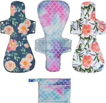 4 Pack 16 Inch Cloth Menstrual Pads,Reusable Sanitary Pads,Washable Overnight or Post Partum Absorbency Pads,Unscented