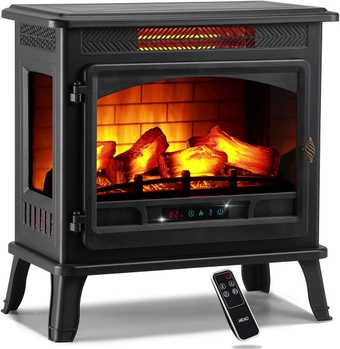Electric Fireplace 3D Infrared Fireplace Stove 24" Freestanding Fireplace Heater for Indoor with Visible Control Panel and Remote, ETL Certified, Overheating Safety Protection, 1500W (Black)