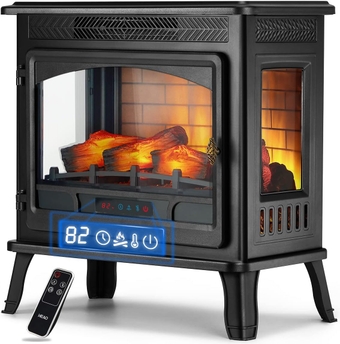 Electric Fireplace 3D Infrared Fireplace Stove 24" Freestanding Fireplace Heater for Indoor with Visible Control Panel and Remote, ETL Certified, Overheating Safety Protection, 1500W (Black)