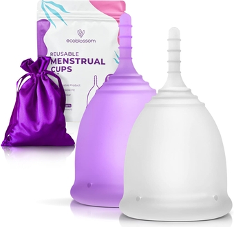 Reusable Menstrual Cup Set - The Most Reliable Medical Grade Silicone Period Cups - Comfortably use for 12 Hours (Small & Large)