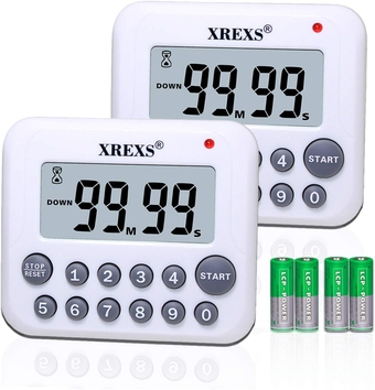 Digital Kitchen Timer Magnetic Countdown Up Cooking Timer Clock with Magnet Back and Clip, Loud Alarm, Large Display Minutes and Seconds Directly Input-White (2 Pcs, Battery Included) PS-367