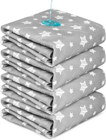 Waterproof Bed Pads 34"x36" 4 Pack, Absorbent Pads Non Slip for Incontinence, Reusable Bed Pads, Gray Star