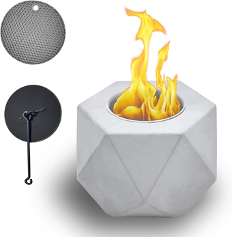 Tabletop Fire Pit with Lid and Mat, Rubbing Alcohol Fireplace Indoor Outdoor Fire Bowl, Concrete