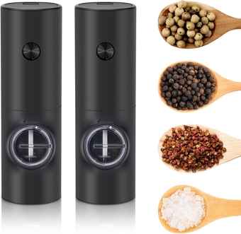 Salt and Pepper Grinder Set, Automatic Salt Pepper Mill Grinder with LED Light, Adjustable Coarseness, One-Hand Operation for Kitchen BBQ, Battery Operated Salt Grinder