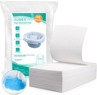 90 PCS Super Absorbent Commode Pads for Bedside Commode Bucket, Commode Liners Pads with Absorbent Gel, Potty Liner Pads for Portable Toilet Bags Bedpans (90 Pcs/Absorbent Pads)