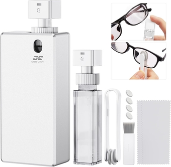 Eye Glasses Lens Cleaner - Eyeglass Cleaner Kit | Anti-Fog Lens Cleaner Spray + Soft Brush + Recyclable Len Clamp Cleaner + Microfiber Cleaning Cloth for Glasses | Safe for All Lense