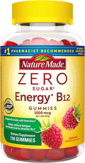 Zero Sugar Energy Vitamin B12 Gummies 1000 mcg per Serving, B12 Vitamins, Energy Metabolism Support, 110 Sugar Free Gummies, 55 Day Supply