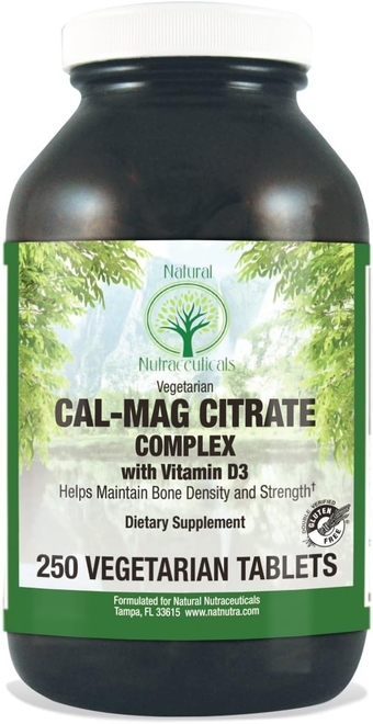 Cal-Mag 1000/500 mg Citrate with Vitamin D3, Strengthen Bone Density, Muscle and Nerve Health, Highly Bioavailable Sources, 250 Vegan Tablets.