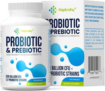 Probiotics for Women and Men, 300 Billion CFU Probiotics from 12 Strains Probiotic, Organic Prebiotics Blend, Shelf Stable Probiotic Supplement for Gut Immune & Digestive Health, 60 Capsules