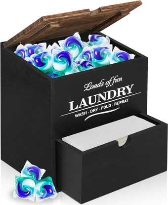 Dryer Sheet Container for Laundry Room Organization, Laundry Pods Container Dryer Sheet Holder with Lid and Drawer, Laundry Detergent Dispenser Laundry Detergent Dispenser Organizer for Laundry Room