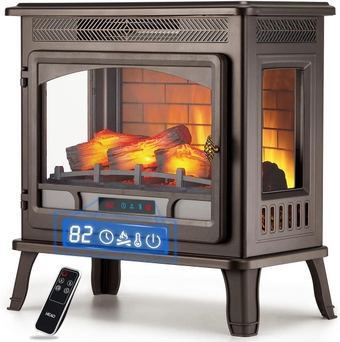 3D Infrared Electric Fireplace Stove 24" with Visible Control Panel and Remote, Freestanding Fireplace Heater, ETL Certified, Overheating Safety Protection, for Home Office RV, 1500W(Bronze)