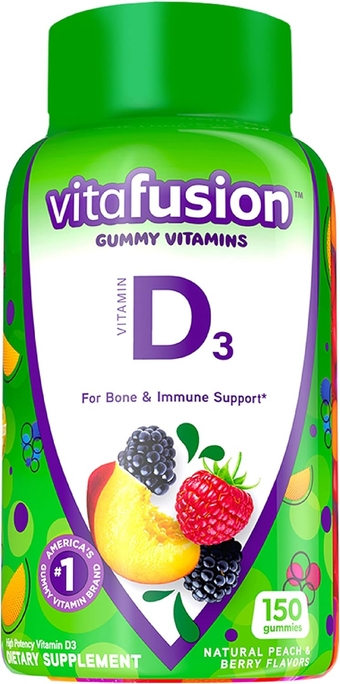 Vitamin D3 Gummy Vitamins for Bone and Immune System Support, Peach, Blackberry and Strawberry Flavored, 50 mcg Vitamin D, 75 Day Supply, 150 Count
