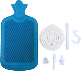 2L Enema Bag Silicone Blue Reusable Household Irrigator Complete Set with Hook Syringe Pipe for Colon Detox Cleanse Enemas