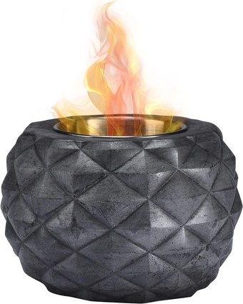 ROUNDFIRE Round Faceted Concrete Tabletop Fire Pit - Fire Bowl, Portable Fire Pit, Small Personal Fireplace for Indoor and Garden Use
