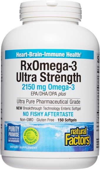 , Ultra Strength RxOmega-3 Fish Oil, High Potency Formula, 2,150 mg Omega-3 Per Serving, No Fishy Aftertaste, 150 Softgels