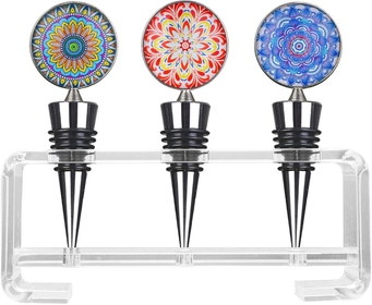 Wine Bottle Stoppers Decorative for Gifts - Set of 3 Pretty Wine stoppers with Holder,Reusable Wine Saver for Bar,Holiday,Party,Wedding. …