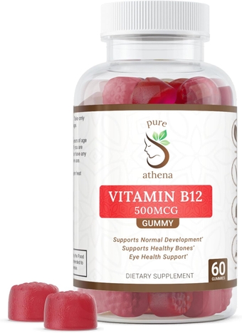 Vitamin B12 Gummy Energy Vitamins - Vitamin B12 Gummies for Adults 1000mcg W/Sodium - Energy Gummies That Support Bone Health W/Immune Support - 60 Raspberry Flavored Gummies
