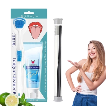 Tongue Coating Cleaning Gel, Probiotic Tongue Cleaning Gel Set, Oral Hygiene Brush & Tongue Cleansing Gel, Tongue Cleansing Gel with Brush Silicone Scraper (1set mint)