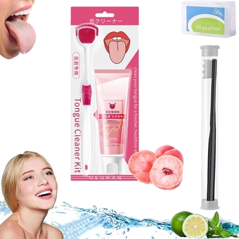 Tongue Coating Cleaning Gel, Probiotic Tongue Cleaning Gel Set, Oral Hygiene Brush & Tongue Cleansing Gel, Oral Hygiene Brush & Tongue Cleansing Gel, Maintain Oral Health (1Set A)