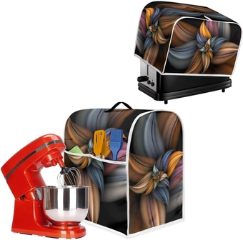 Brown Flower 4 Slice Toaster Cover, Kitchen Small Appliance Dust Cover with Kitchen Aid Mixer Cover Stand Mixer Dust Proof Cover (for 4.5 qt and All 5 qt Mixer), Set of 2