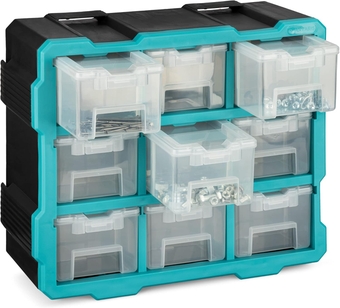 Modular Storage Organizer Drawers - Plastic Drawer Box Compartment Set for Screws Nails Small Tool Parts - Garage Shed Storage Bins - 9 Closed